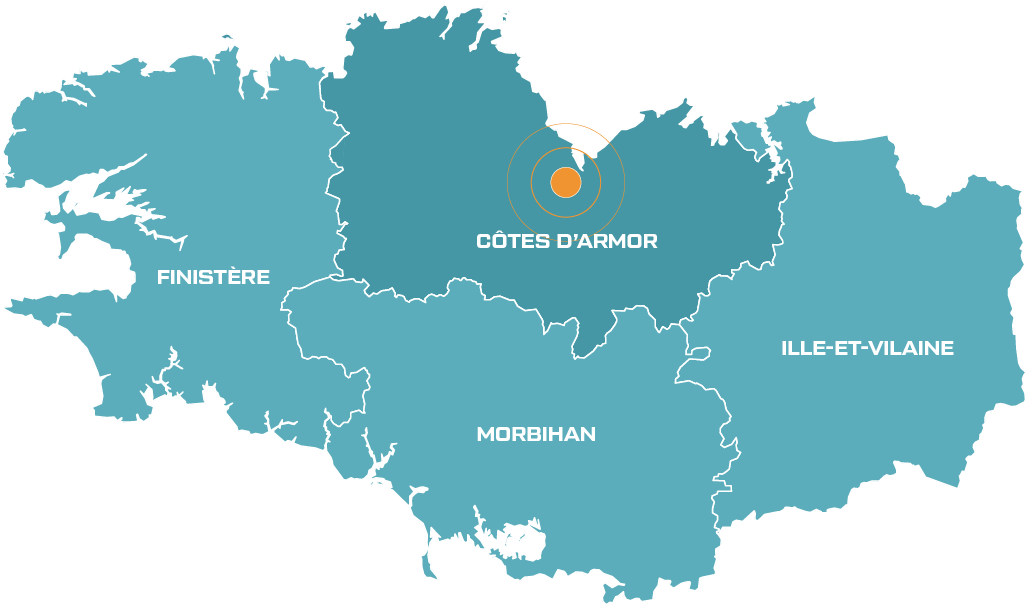 Carte de la Bretagne, zone intervention ABCA